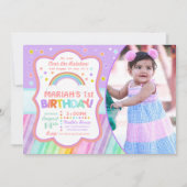 Pastel Rainbow Birthday Foto Einladung (Vorderseite)