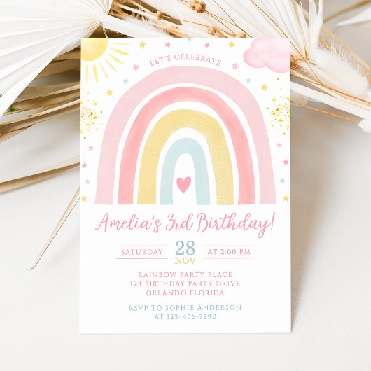 Pastel Rainbow Birthday Invitation Einladung