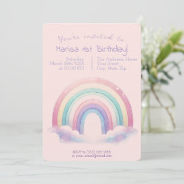 Pastel Rainbow Birthday Invitation - Party Invite Einladung