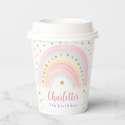 Pastel Rainbow Birthday Paper Cups Pappbecher (Rückseite)