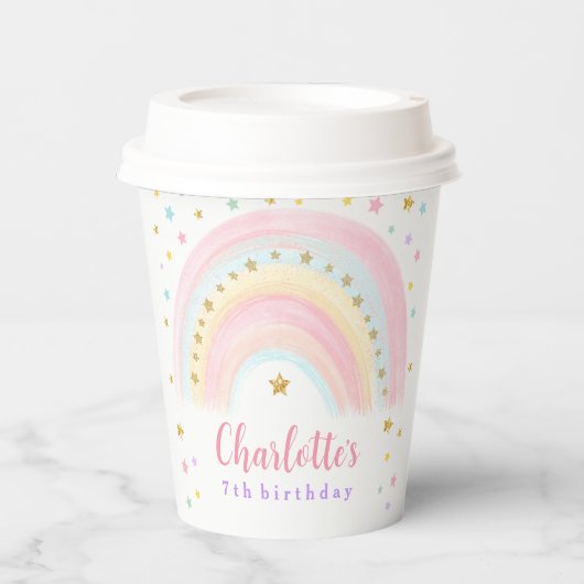 Pastel Rainbow Birthday Paper Cups Pappbecher (Vorderseite)