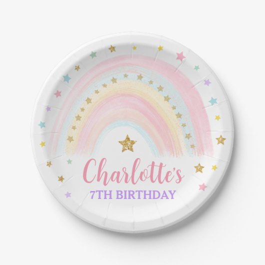 Pastel Rainbow Birthday Paper Plate Pappteller (Vorderseite)