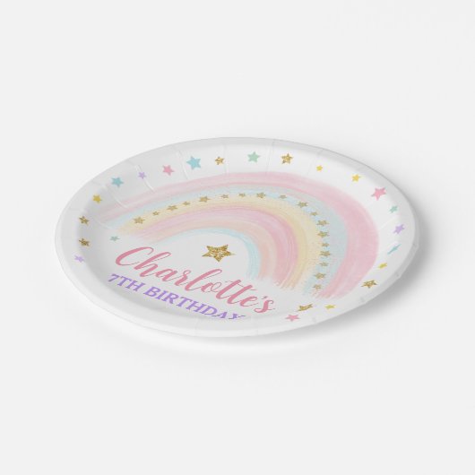 Pastel Rainbow Birthday Paper Plate Pappteller (Schrägansicht)