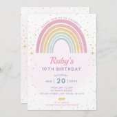 Pastel Rainbow Birthday Party Einladung (Vorne/Hinten)