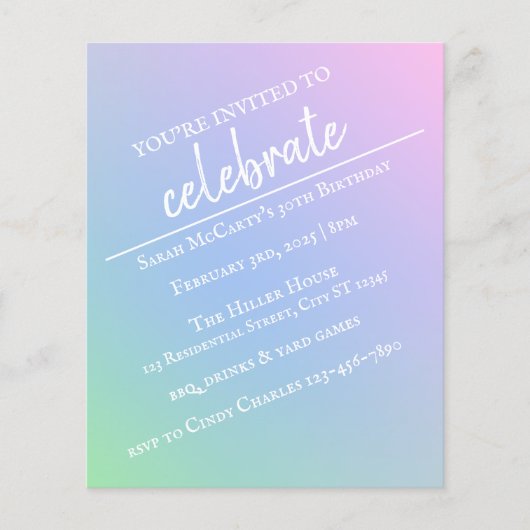 Pastel Rainbow Birthday Party Flyer (Vorne)
