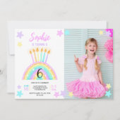 Pastel Rainbow Birthday Party Foto Einladung (Vorderseite)