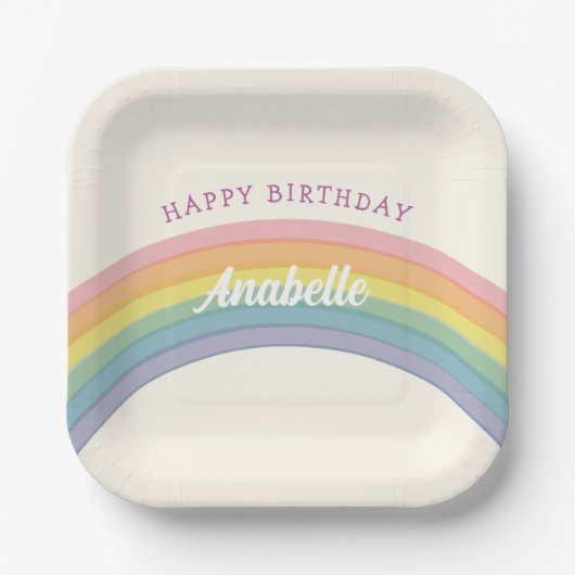 Pastel Rainbow Birthday Party Pappteller (Vorderseite)