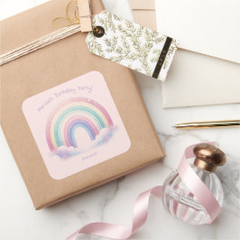 Pastel Rainbow Birthday Party Square Stickers