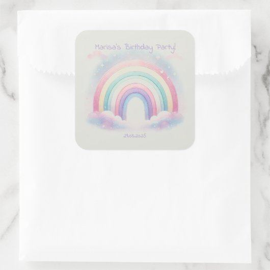 Pastel Rainbow Birthday Party Square Stickers (Tasche)