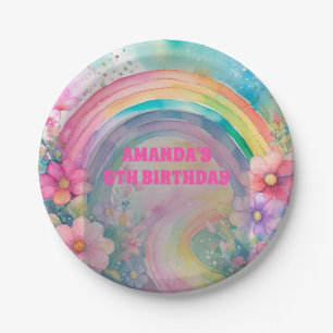 Pastel Rainbow Blume Let's Party Retro Birthday Pappteller