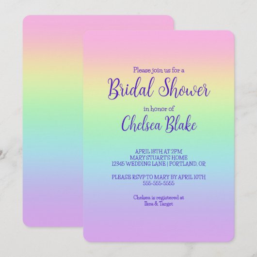 Pastel Rainbow Bridal Dusche Einladung (Vorne/Hinten)