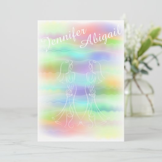 Pastel Rainbow Brides Gay Wedding Einladung (Stehend Vorderseite)