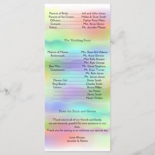 Pastel Rainbow Brides Wedding Program Programm (Rückseite)