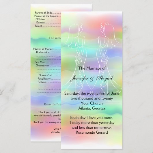Pastel Rainbow Brides Wedding Program Programm (Vorne/Hinten)
