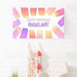 Pastel Rainbow Brush Pattern Paint Birthday Party Banner