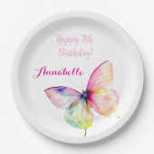 Pastel Rainbow Butterfly 7th Birthday Party Pappteller (Vorderseite)