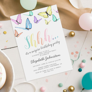 Pastel Rainbow Butterlys Geburtstagsparty Einladung