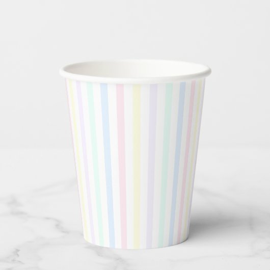 Pastel Rainbow Candy Stripe Retro Pappbecher (Rückseite)