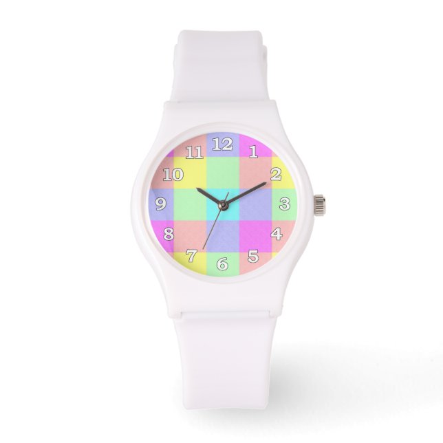 Pastel Rainbow Checkered Armbanduhr (Vorderseite)