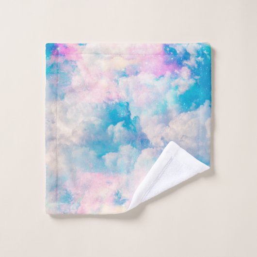 Pastel Rainbow Cloudy Sky Ästhetik Badhandtuch Set (Waschlappen)