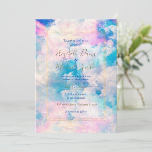 Pastel Rainbow Cloudy Sky Ästhetik Einladung (Stehend Vorderseite)