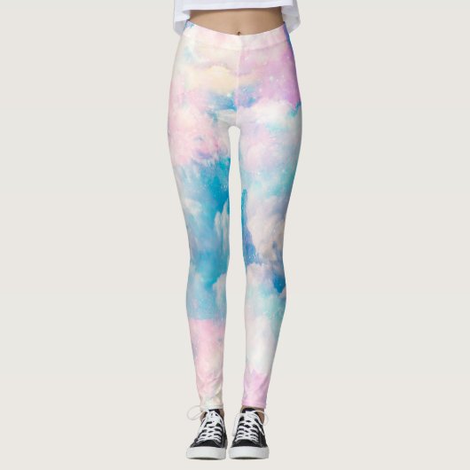 Pastel Rainbow Cloudy Sky Ästhetik Leggings (Vorderseite)