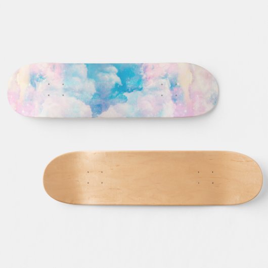 Pastel Rainbow Cloudy Sky Ästhetik Skateboard (Horizontal)
