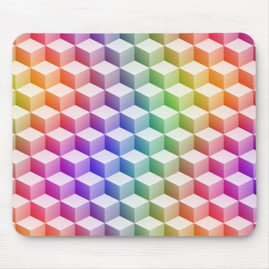 Pastel Rainbow Colored Shaded 3D Look Cubes Mousepad (Vorne)