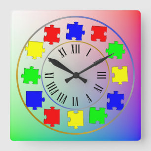 Pastel Rainbow Colors Jigsaw Puzzle an römischen M Quadratische Wanduhr