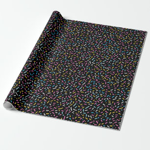 Pastel Rainbow Confetti Sprinkles auf schwarz Geschenkpapier