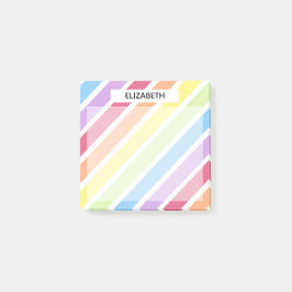 Pastel Rainbow Diagonal Streifen Name | Personalis Post-it Klebezettel