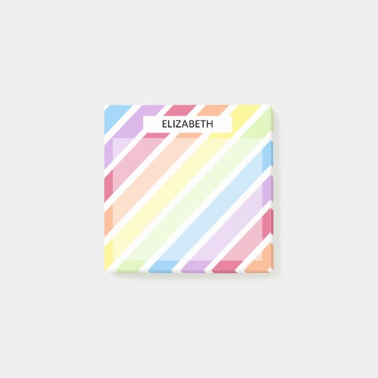Pastel Rainbow Diagonal Streifen Name | Personalis Post-it Klebezettel (Vorderseite)
