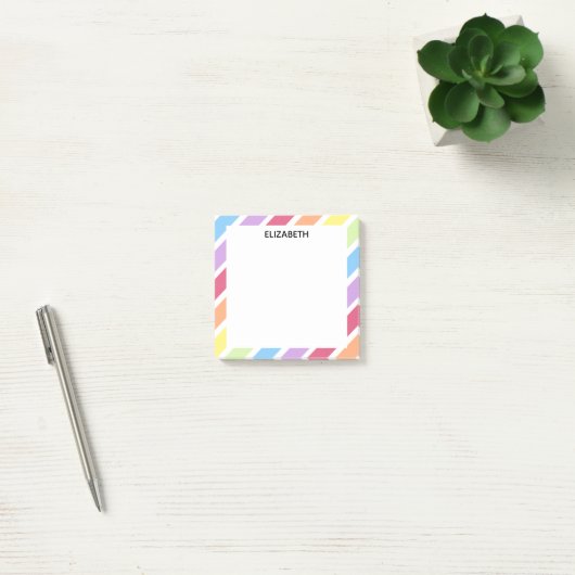 Pastel Rainbow Diagonal Streifen Name | Personalis Post-it Klebezettel (Büro)