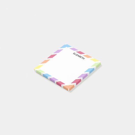 Pastel Rainbow Diagonal Streifen Name | Personalis Post-it Klebezettel (angewinkelt)