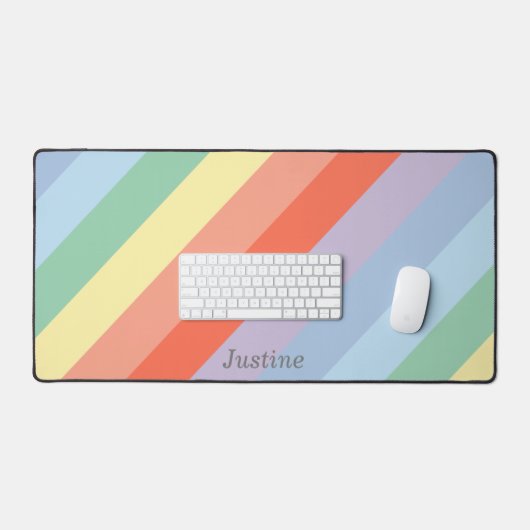 Pastel Rainbow Diagonal Streifen Schreibtischunterlage (Tastatur & Maus)