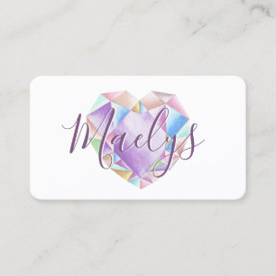Pastel Rainbow Diamond Heart Add QR Code Niedlich Visitenkarte