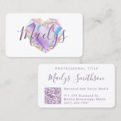 Pastel Rainbow Diamond Heart Add QR Code Niedlich Visitenkarte (Vorne/Hinten)