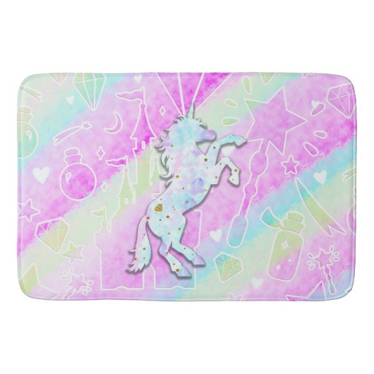 Pastel Rainbow Diamonds & Stars Magisches Einhorn Badematte (Vorderseite)
