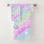 Pastel Rainbow Diamonds & Stars Magisches Einhorn Badhandtuch Set (Insitu)