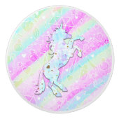 Pastel Rainbow Diamonds & Stars Magisches Einhorn Keramikknauf (Vorderseite)