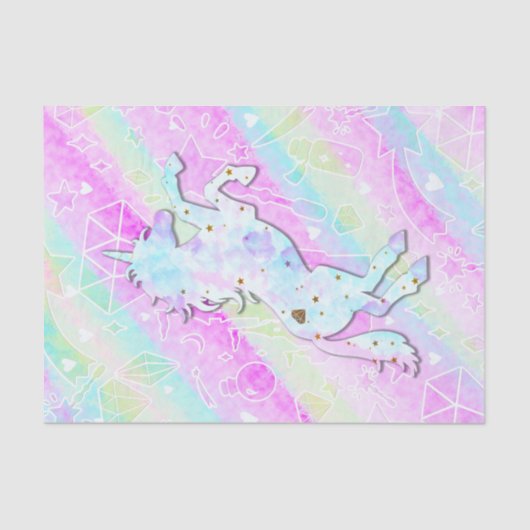 Pastel Rainbow Diamonds & Stars Magisches Einhorn Seidenpapier (Vorderseite)