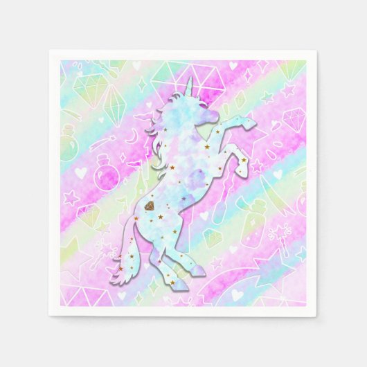 Pastel Rainbow Diamonds & Stars Magisches Einhorn Serviette (Vorderseite)