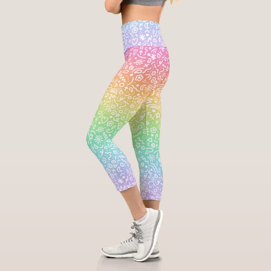 Pastel Rainbow Doodles Capri Leggings (Links)