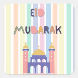 Pastel Rainbow Eid Mubarak Eid Geschenk Quadratischer Aufkleber