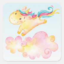 Pastel Rainbow Einhorn mit Wolken Sweet Aufkleber