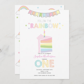 Pastel Rainbow Erste Geburtstagsparty Einladung