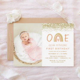 Pastel Rainbow Erster Geburtstag Foto Einladung