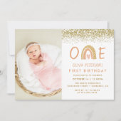 Pastel Rainbow Erster Geburtstag Foto Einladung (Vorderseite)