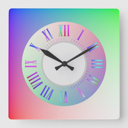 Pastel Rainbow farbenfrohe römische Stunde, Minute Quadratische Wanduhr (Vorderseite)