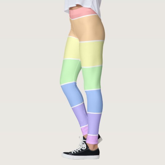 Pastel Rainbow Farbenfrohe Streifen Muster Leggings (Links)